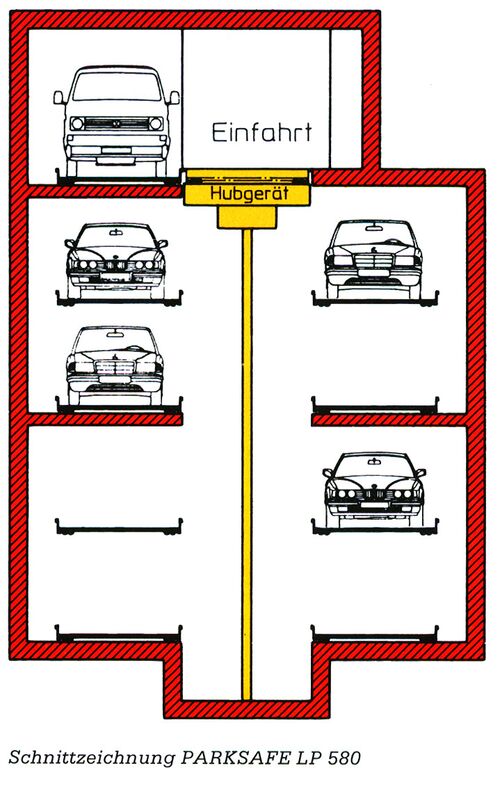 Cross-section of the parking system