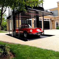 Auto steht auf dem Parksystem.