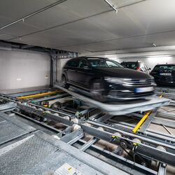 Car on the parking platform is being turned