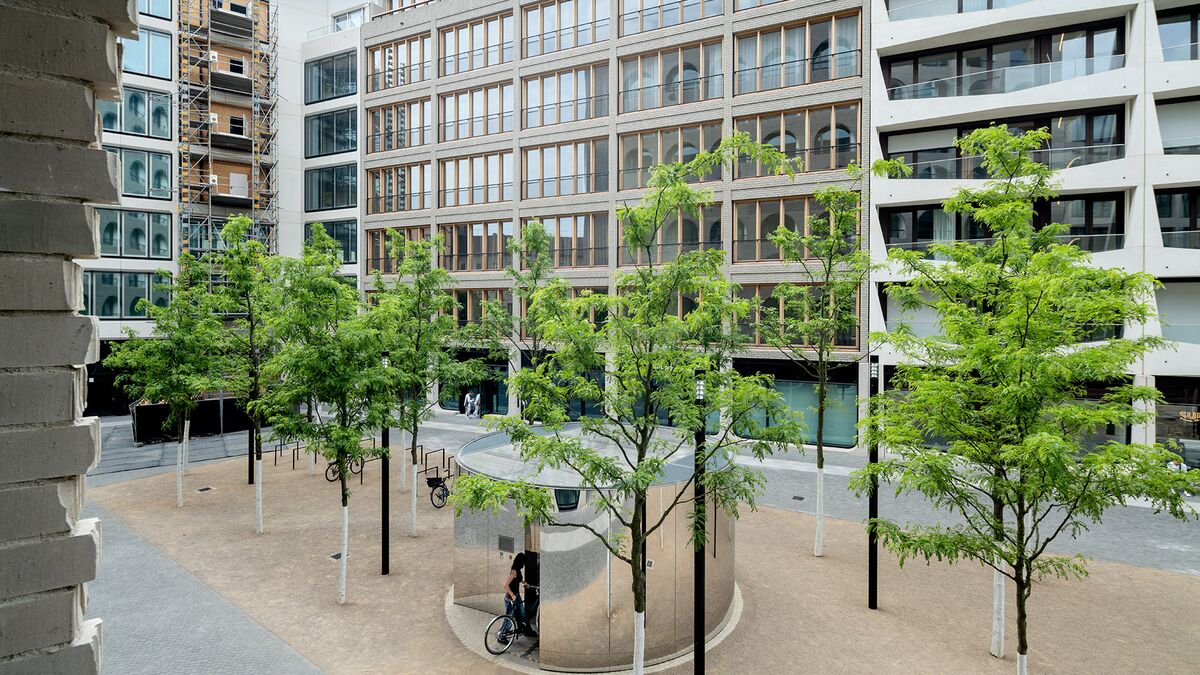 Vista aérea de un sistema de aparcamiento para bicicletas en Berlín