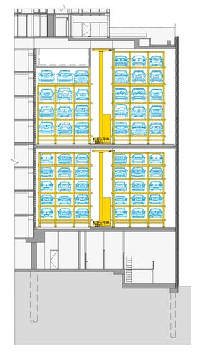 The graphic shows the front view of the building.