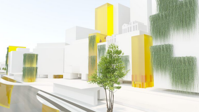 Rendering of a city with integrated parking systems