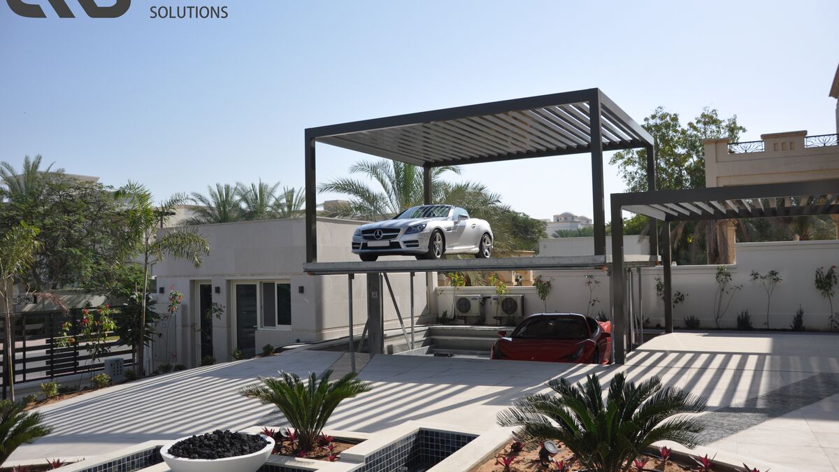 A parking system with cars parked on it