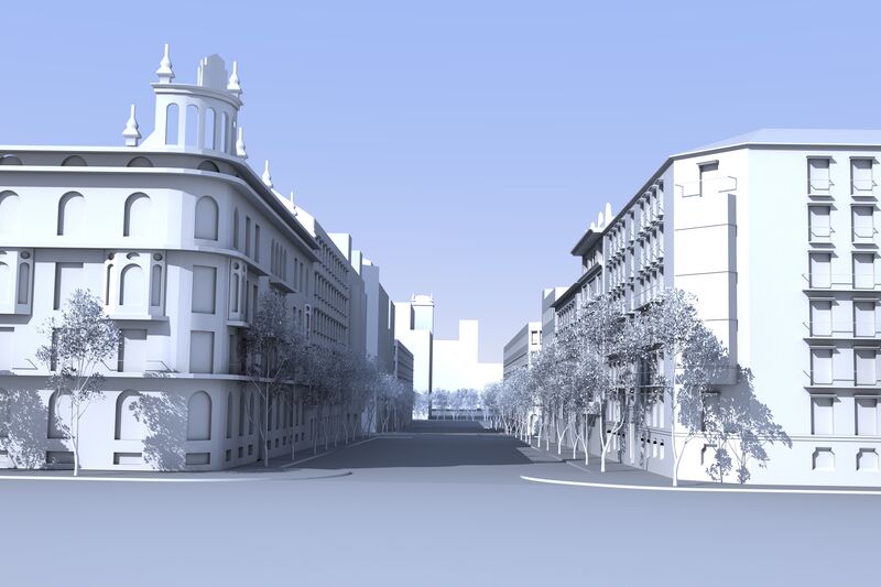 Rendering einer Straße ohne parkende Autos
