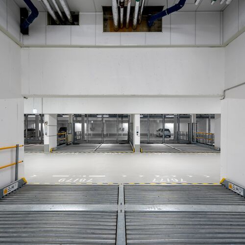 Overview of the parking systems in the underground car park
