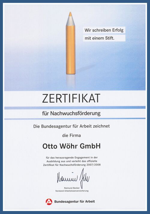 Certificate of Recognition for Outstanding Support of Young Talent