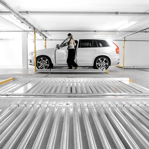 Car parked on a parking platform