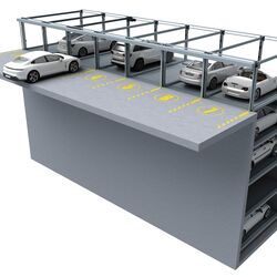 Rendering eines Parksystems mit vier Ebenen in die Tiefe