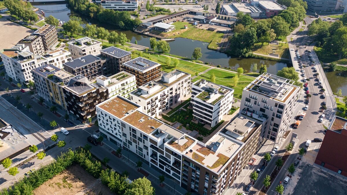 Aerial view of the entire Neckarbogen site in Heilbronn