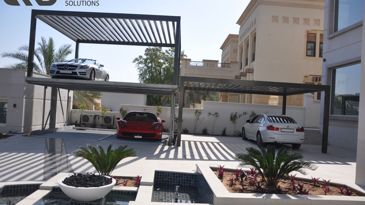 A parking system with cars parked on it