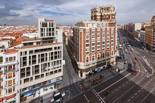 Vista aérea del edificio Gran Vía Capital en Madrid