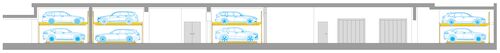 Schéma de la disposition superposée des systèmes de stationnement dans le parking souterrain