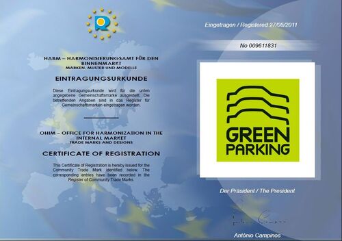 Certificate for the ‘GREEN PARKING’ trademark