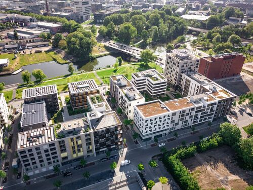 Vista aérea de todo el recinto del Neckarbogen en Heilbronn