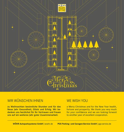 Carte de Noël avec message de vœux et croquis d'un système de stationnement