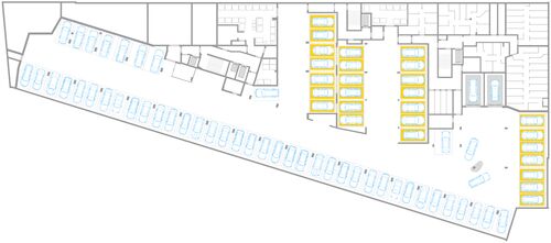 Schéma présentant la répartition des places de stationnement dans le parking souterrain