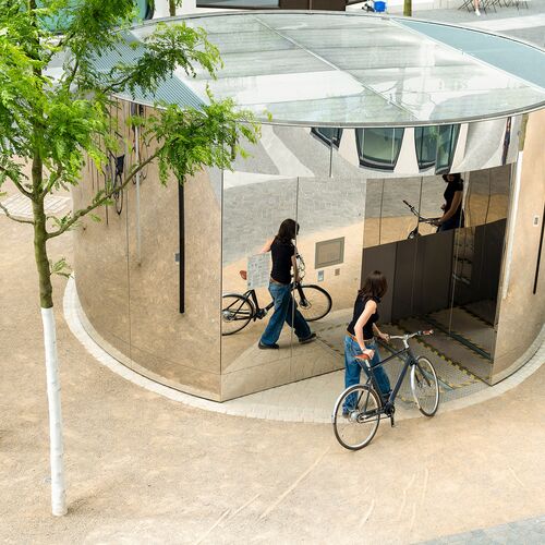 Aerial view of a bicycle parking system in Berlin