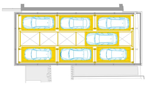 Grafik zeigt die Anordnung der Stellplätze in der Parkebene eines Parksystems