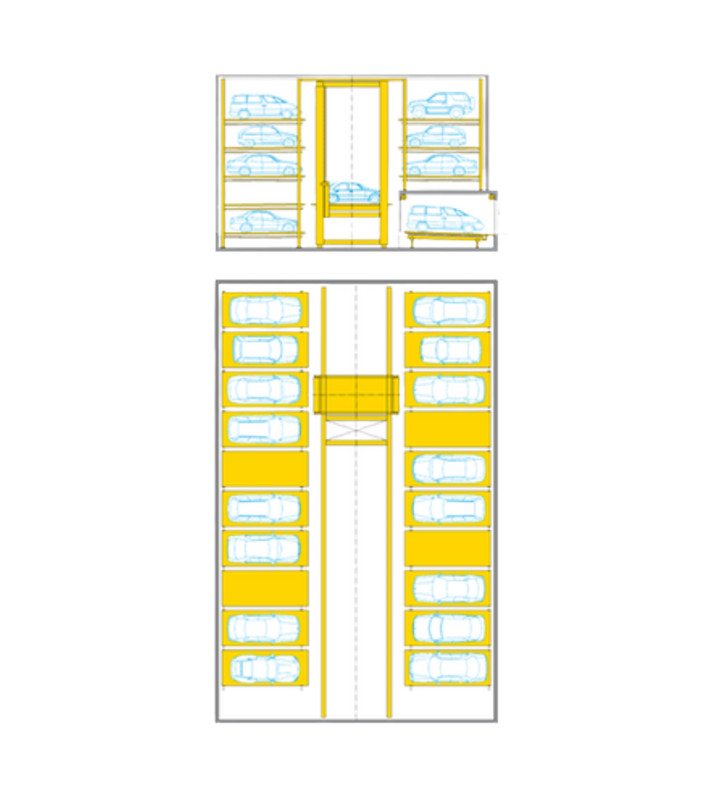 The diagram shows the arrangement of cars in a parking system
