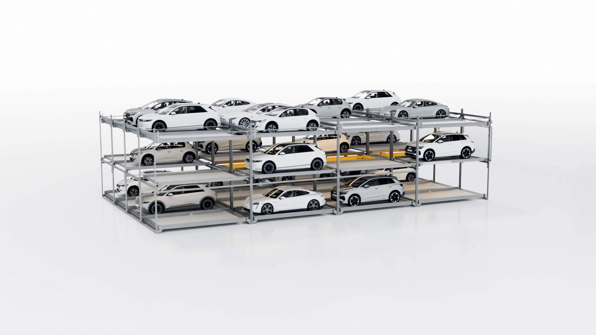 The visualisation shows the arrangement of cars in a parking system