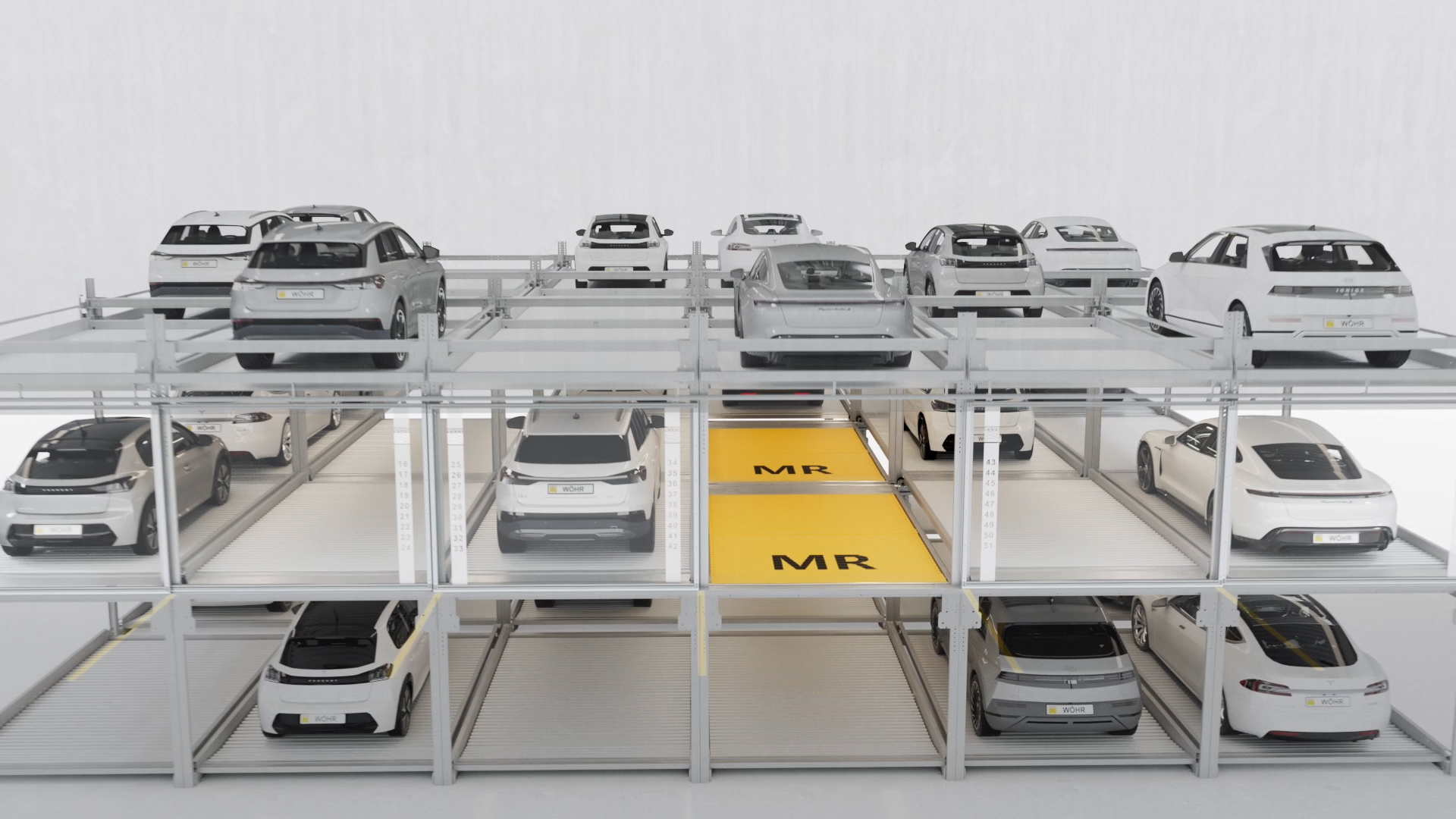 The visualisation shows the arrangement of cars in a parking system