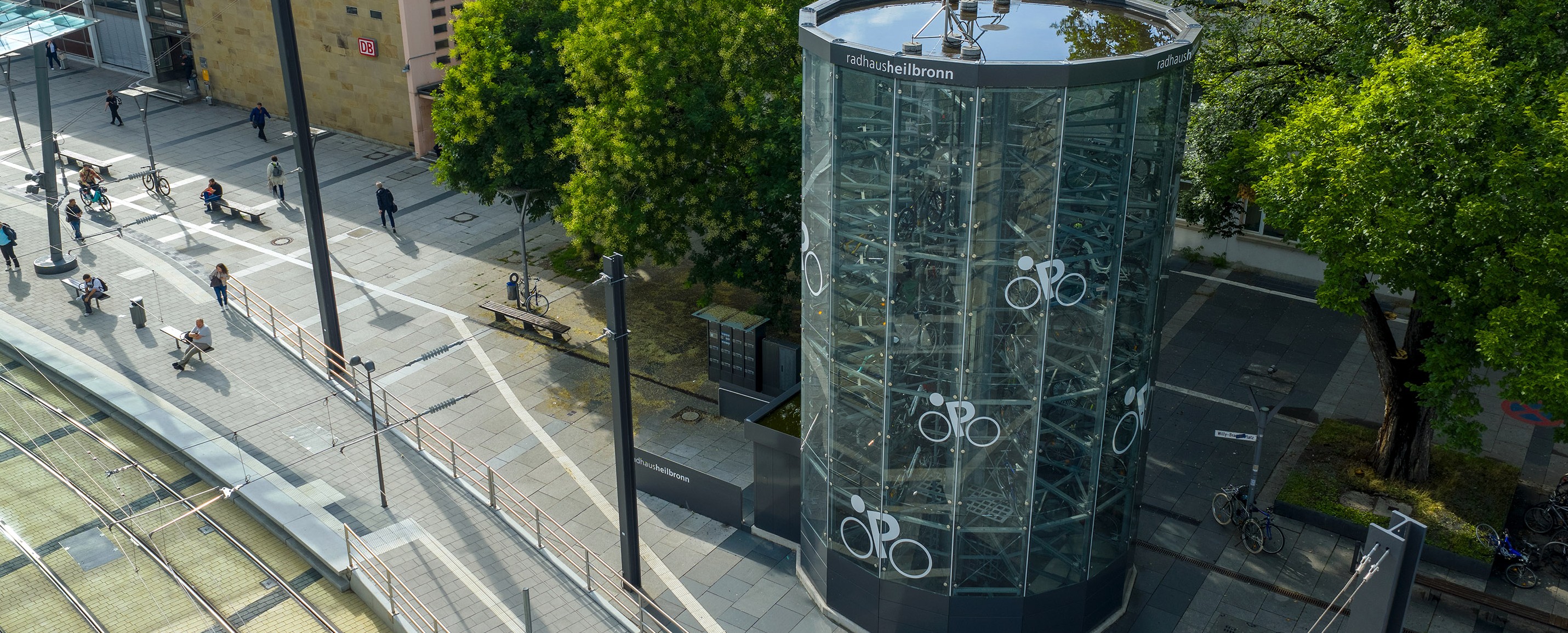 Aerial view of a bicycle parking system in Heilbronn