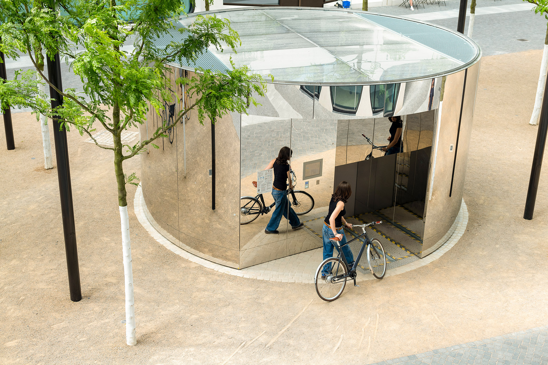 Aerial view of a bicycle parking system in Berlin