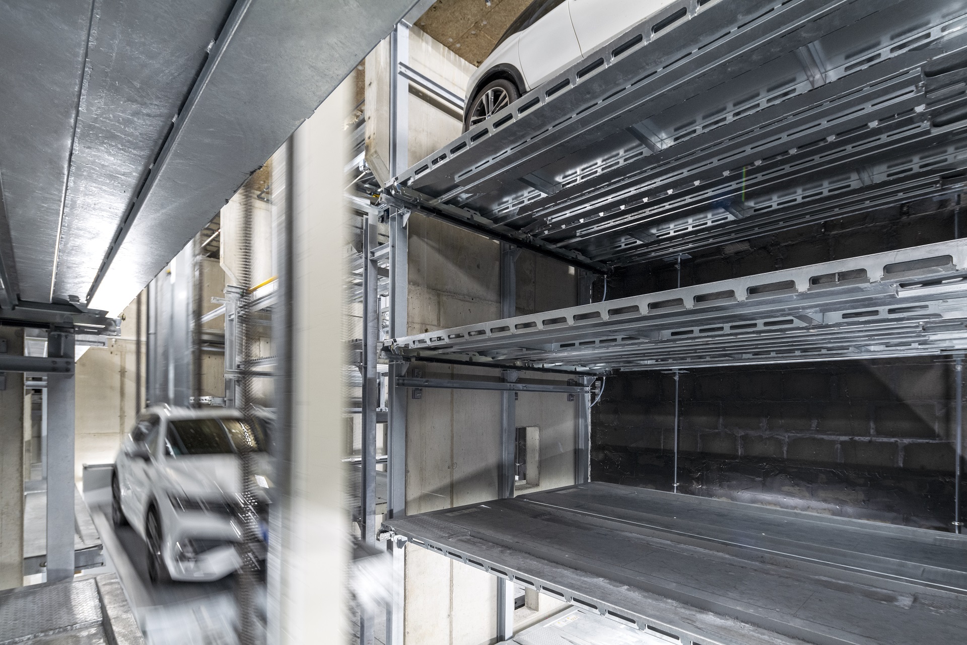 The car is parked in a car parking system