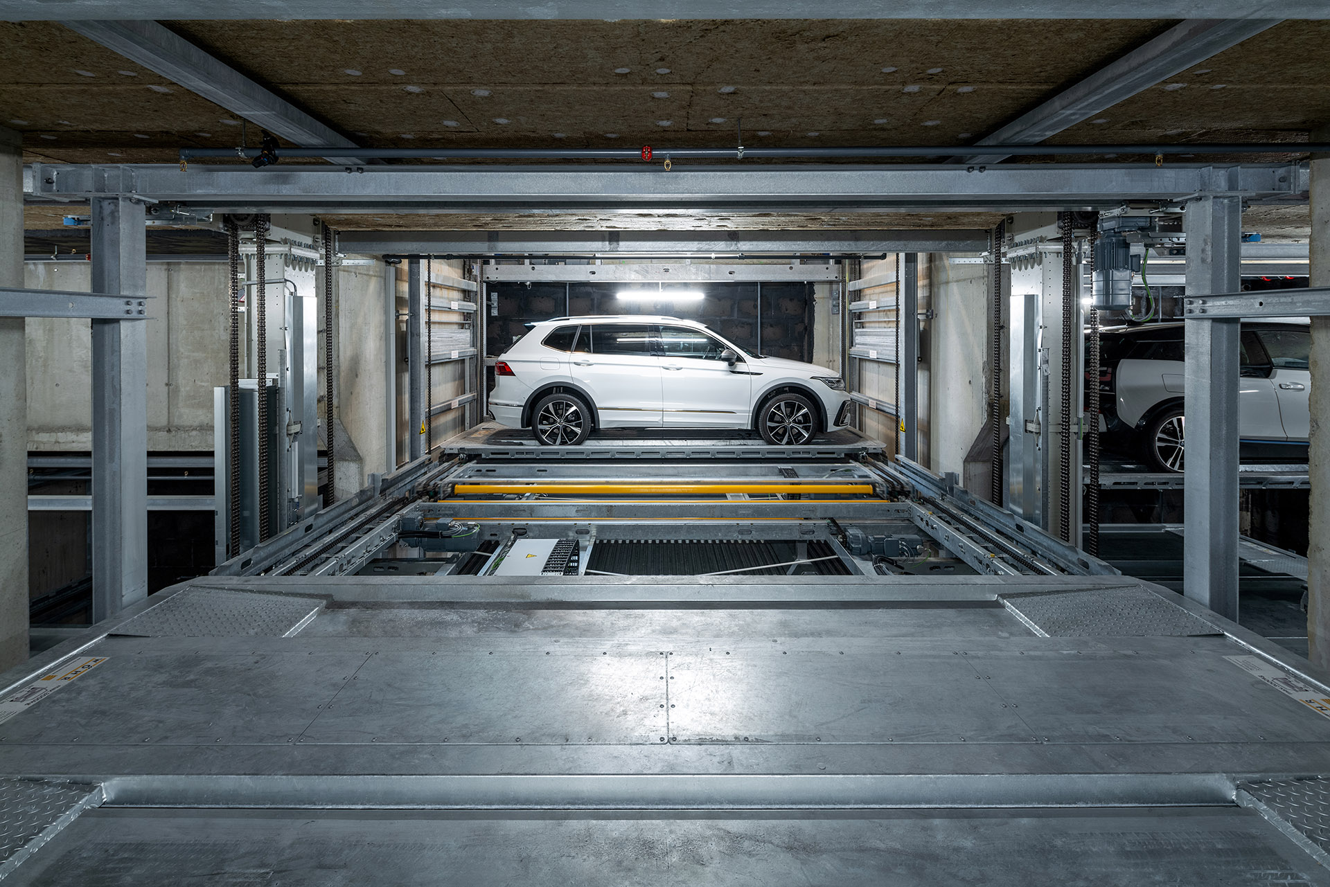 Cars are parked in a car parking system